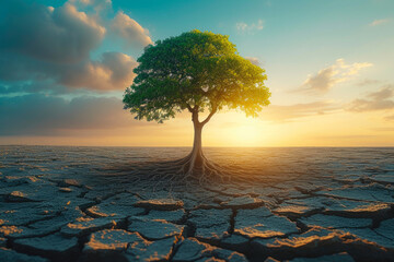 Resurrecting Green: A Tree Breaks Through Dry Daylight