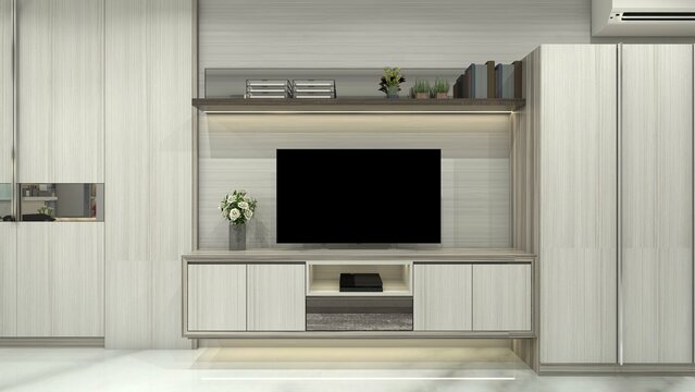 Modern Television Cabinet Design with Minimalist Table and Shelving Rack