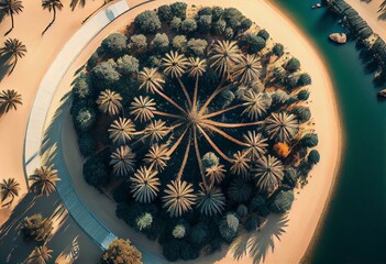 Dubai island palm tree from top view. Generative AI