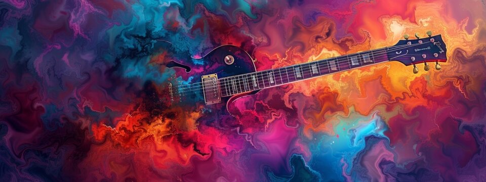 an electric guitar in a colorful universe Generative AI