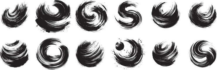 black and white shapes paint stroke, ink brush stroke, brush, circle or texture - obrazy, fototapety, plakaty