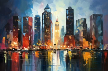 Peel and stick wall murals Watercolor painting skyscraper abstract cityscape painting big city with skyscrapers , in the style of watercolor illustrations, spectacular backdrops, panorama, color splash, colorful minimalism