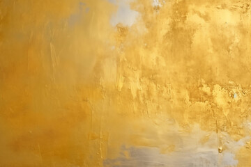 Rough, textured surface of an untreated wall with roughly applied gold paint. This bold image combines the rawness of the surface with the luxury of gold, creating a visually intriguing contrast