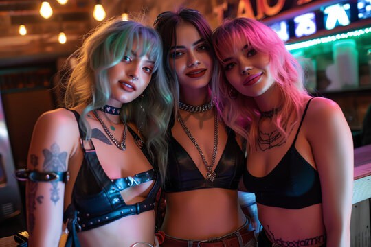 Drei Frauen mit bunten Haaren, Cosplayer