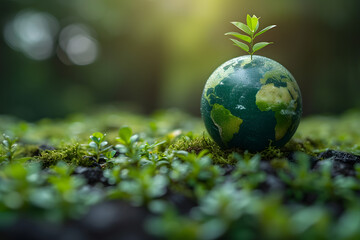 Obraz na płótnie Canvas world environment and Earth day concept with green globe banner with copy space