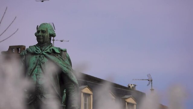 Statue of Jean-Francois de Galaup, Count of Laperouse in Square Laperouse, Albi, France. Jean Francois de Galaup was French Naval officer and explorer whose expedition vanished in Oceania.