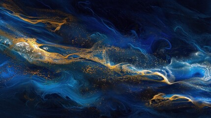  a painting of a blue and yellow swirl with yellow streaks on the bottom of the image and on the bottom of the image is a blue and gold swirl on the bottom of the bottom of the image.
