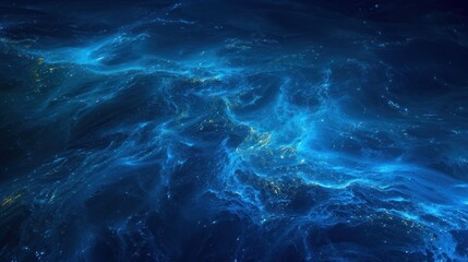  a large body of water with a lot of blue and yellow waves in the middle of the water and lights on the bottom of the water and bottom of the water.