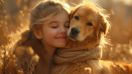 cute little girl with dog with love and smiles
