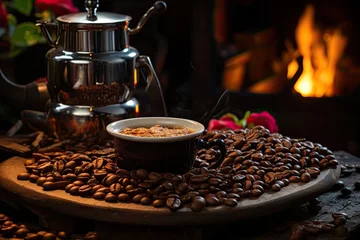Foto auf Alu-Dibond Kaffee Bar Fresh express coffee in soft morning light., generative IA