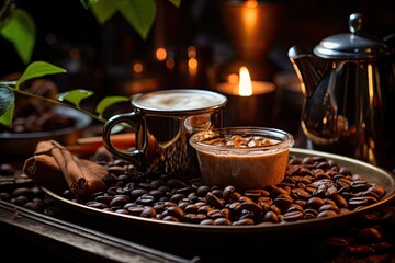 Fresh express coffee in soft morning light., generative IA