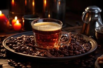 Fresh express coffee in soft morning light., generative IA