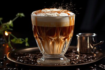 Perfect express coffee in glass cup., generative IA