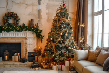 Sleek and Stylish Christmas Tree Decor in Modern Home