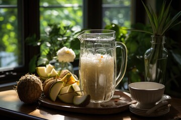 Preparation of tropical drink with exotic fruits., generative IA