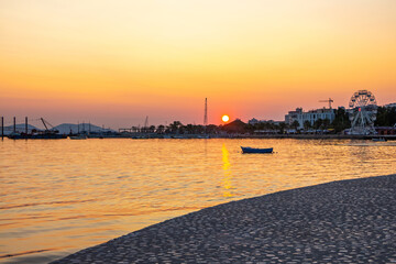 Picturesque landscape with sea bay in the evening during sunset