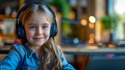 Cheerful Kid Enjoying Music at School