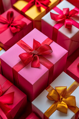 Pink gift boxes with ribbons.
