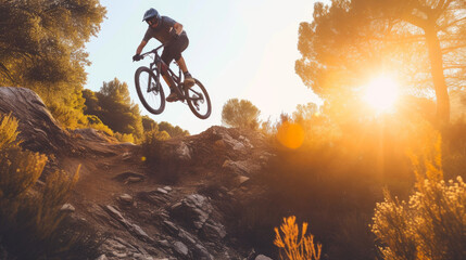 Extreme Sports: Cyclist Leaping Over Rocky Path