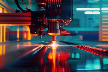 a machine working at welding metal with a high-speed laser