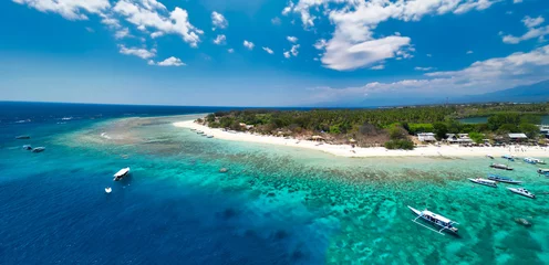 Poster Amazing aerial view of Gili Meno coastline on a sunny day, Indonesia © jovannig