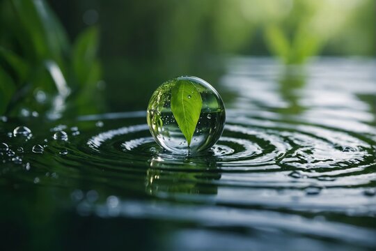  A nature in water drop with green ecology background