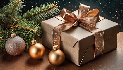 Fototapeta na wymiar regalo de navidad al estilo beige oscuro y bronce detalles hiperrealistas combinaciones de colores vibrantes