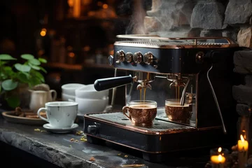 Fotobehang Fresh Express of the Coffee Machine., generative IA © JONATAS
