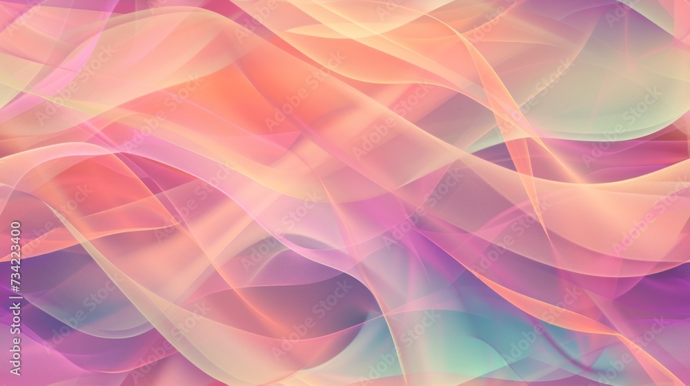 Poster a computer generated image of a pink and blue background with wavy lines on the left side of the ima