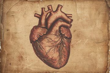 Human heart banner, vintage illustration. - obrazy, fototapety, plakaty