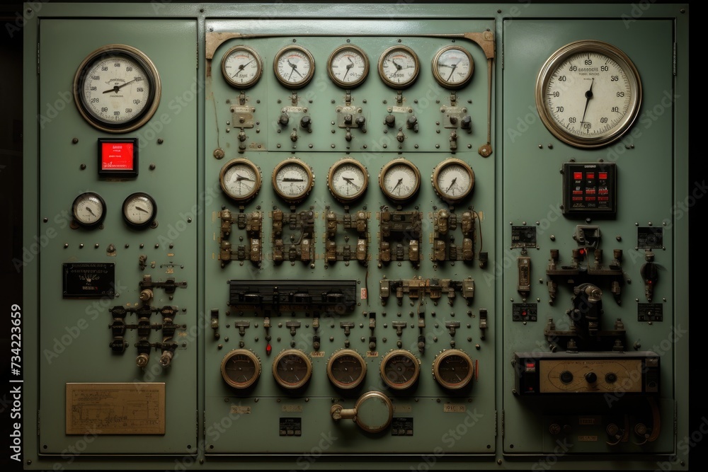 Poster Control panel with static energy meters and circuit-breakers