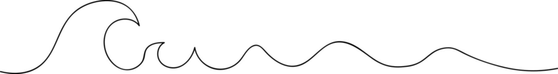 Sea ocean wave one line drawing. Continuous line. Simple. Line art. Black and white. Vector illustration.