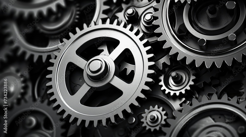 Aufkleber Retro black and white background of industrial cogs or gears with movement