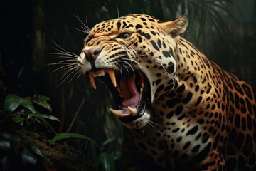 Obraz premium Roaring jaguar in the rainforest