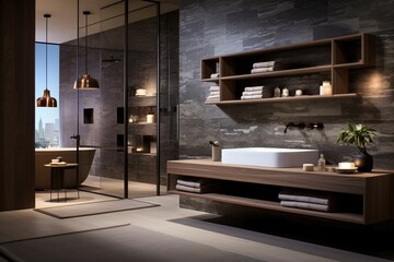 Bathroom with smooth surfaces and minimal design details, embodying a sense of streamlined elegance