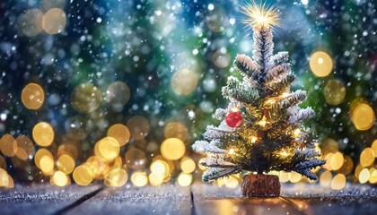 Fototapeta na wymiar blurred soft focus christmas background with fir tree and light in bokeh home decoration in new year and christmass