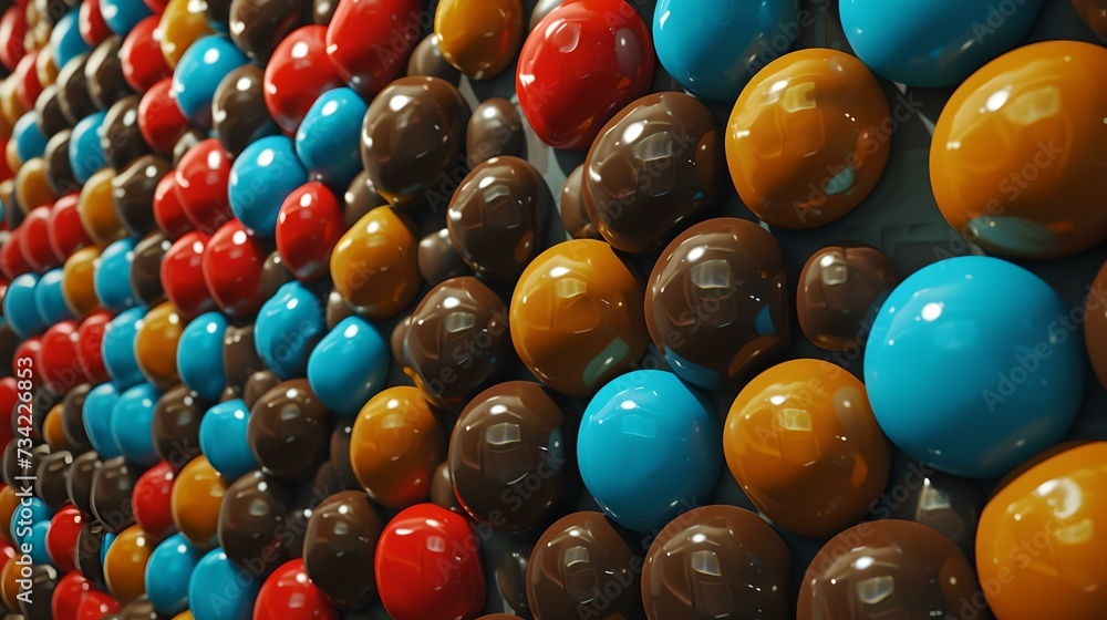 Poster colorful pattern of spherical objects, abstract close-up. creative background idea. visual array rep