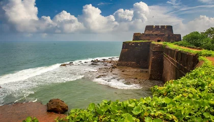 Foto op Plexiglas old ruins of fort aguada on the seashores of goa with sky and clouds © Pauline