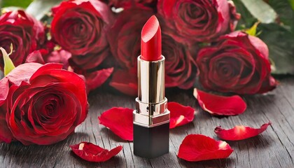 Obraz na płótnie Canvas red lipstick and petals