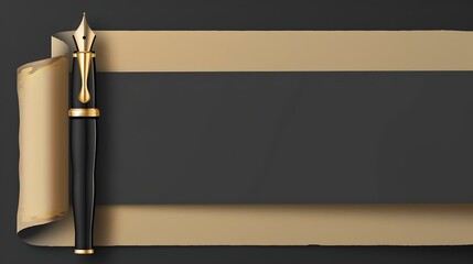 Elegant fountain pen resting on an ancient scroll, ideal for official documents. perfect for awards and recognition themes. luxurious writing concept. AI