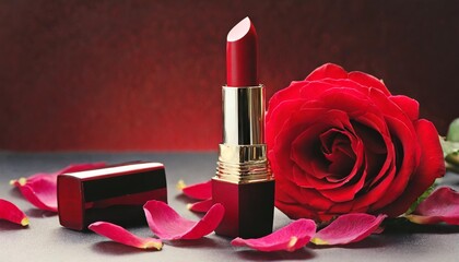 Obraz na płótnie Canvas red lipstick and petals