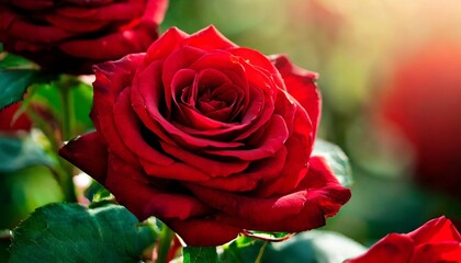 red roses in the wild in full bloom at close range elegant intimate romantic with delicate petals symbols of love passion and beauty