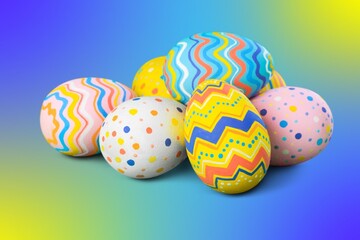 Easter decorations, colored eggs on the tabletop