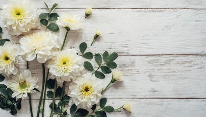 flowers mock up on white rustic background empty space for publicity information or advertising text