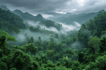 Lush green rain forest filled with an abundance of trees nature wallpaper 8K high resolution background - Powered by Adobe