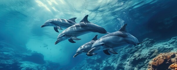 Naklejka premium Dolphins swiming together.