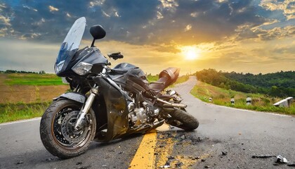 road accident with a motorcycle on the road generation