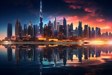 Panoramic view of Modern city of the luxury center with Dubai night city