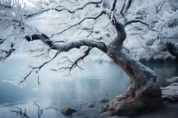 Branches of broken trees under the weight of the ice., generative IA