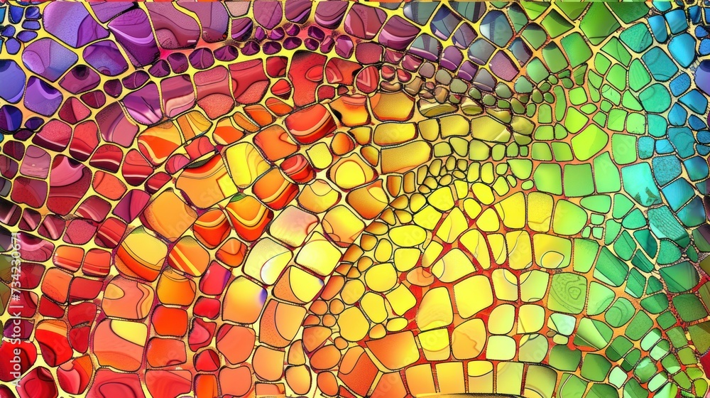 Poster a close up of a multicolored wallpaper with a pattern of hearts in the center of the image and the c